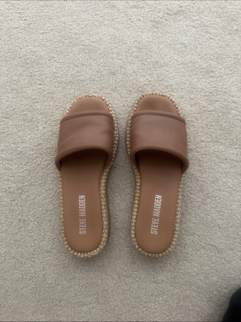 Steve Madden Tan Braided-Espadrille Slide Sandals